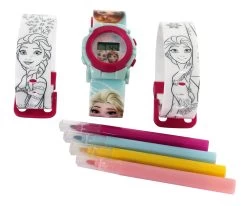 Disney Frozen 7-tlg. Set: Digital-Uhr, Wechselbänder Und Fasermaler "Eiskönigin"